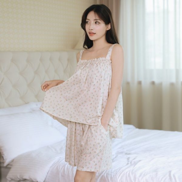 소프트 린넨 밴딩 나시 여름 잠옷 파자마 세트