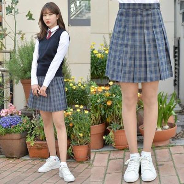 백합주름치마 그레이체크 전체 주름교복치마
