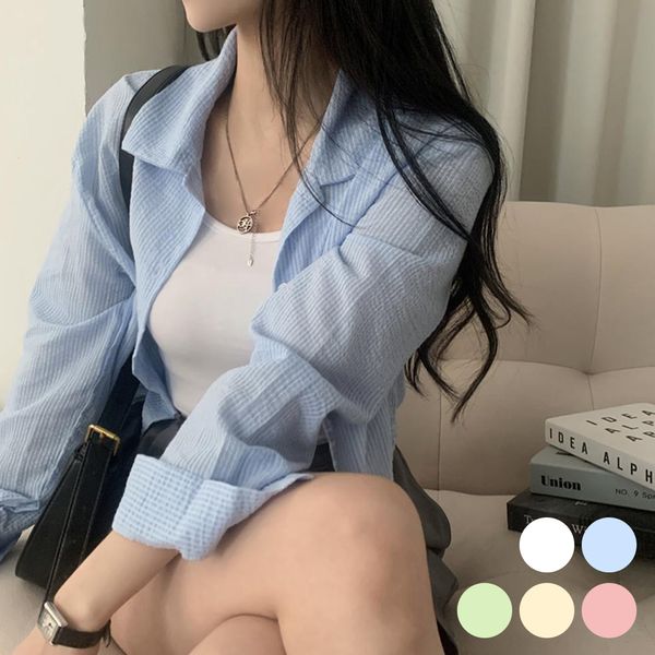 반크롭 잔스트라이프 셔츠 여성 남방 데일리 셔츠