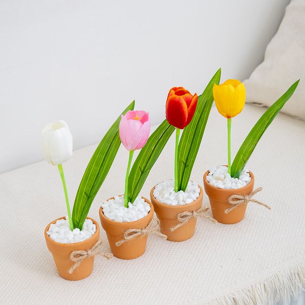 튤립 조화 화분 한송이 set 7x19cm 4컬러 인테리어 꽃