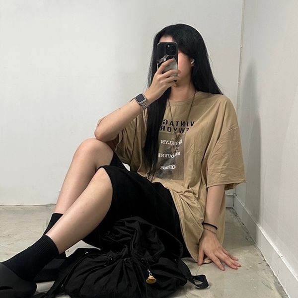오버사이즈 빈티지 프린팅 반팔 티셔츠 레터링 박스티