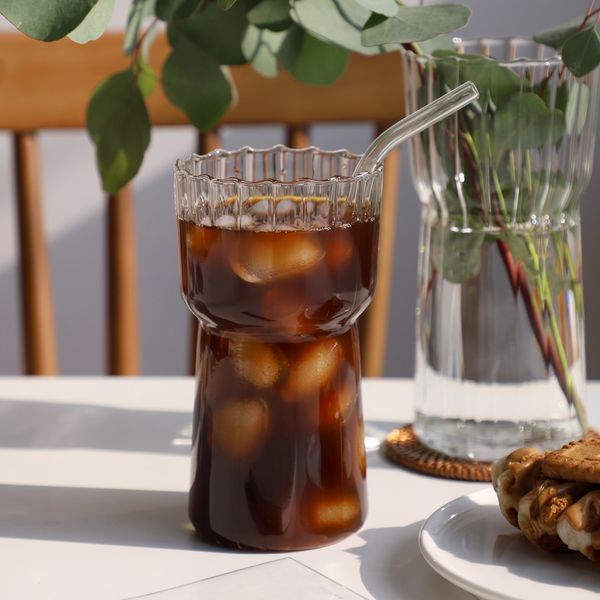 이누 스트라이프 투명 유리컵 550ml 1p