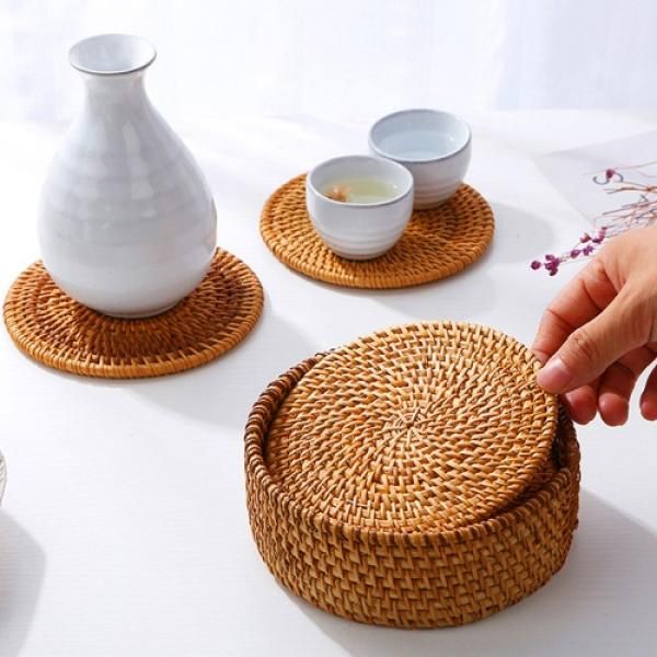 라탄 컵받침홀더 6개세트 (8cm)