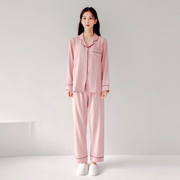[쿠비카]베이직 샌드워싱 긴팔 원피스 여성잠옷 W250