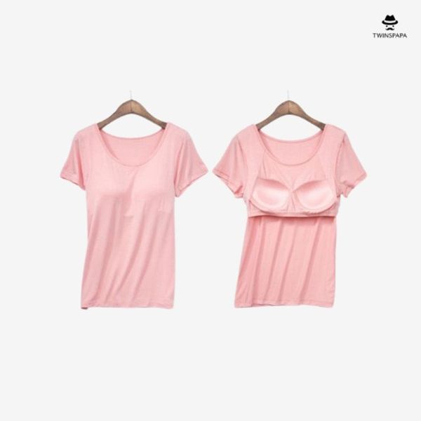 노와이어 브라캡 내장형 여성 반팔 티 P0000TWQ 1+1