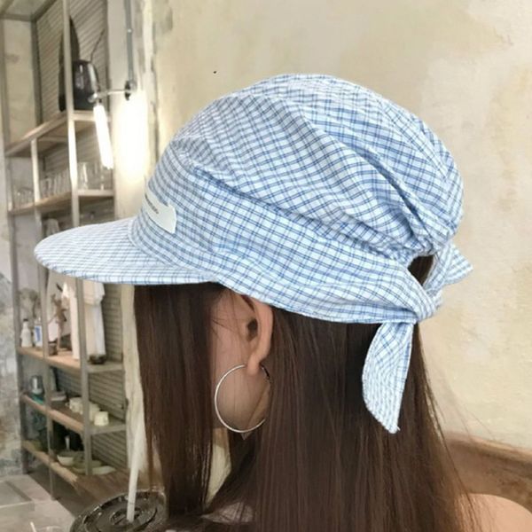 다솜 체크 밴딩 두건 캡 스냅 야구 모자