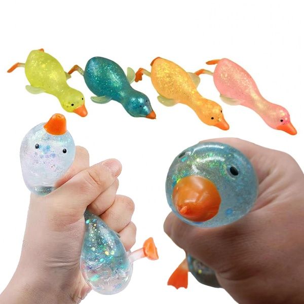 반짝이 펄 투명 오리 말랑이 인형 점토 볼 슬라임 공