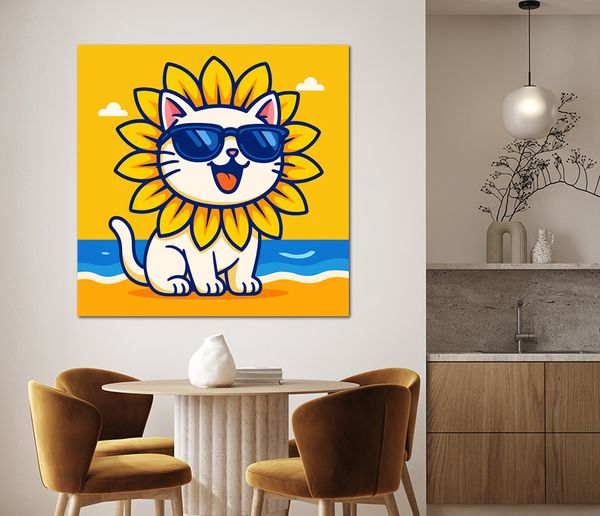 노랑 해바라기 고양이 그림 돈들어오는 인테리어 액자