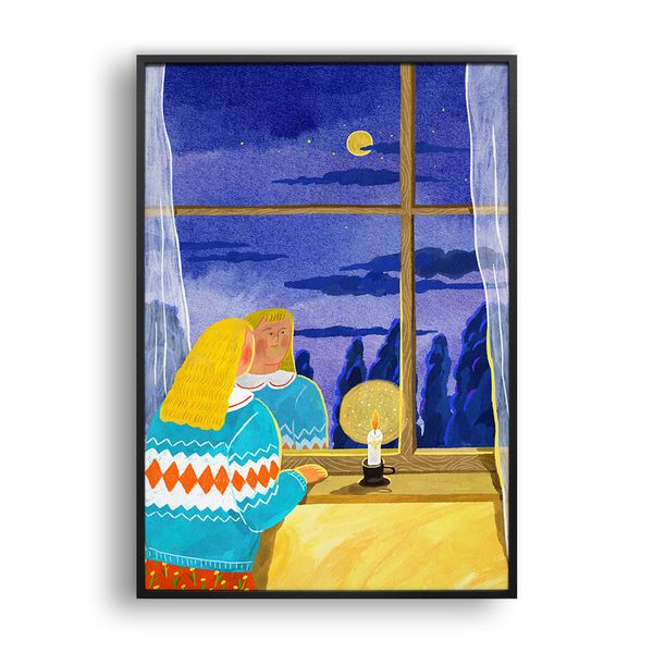 푸른밤 밝은달 (Art Print) / 일러스트 액자