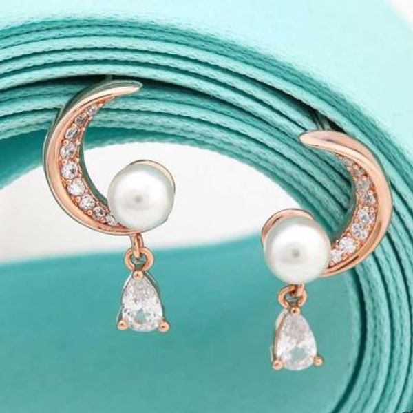 Pearl Moon14K 골드필드 핀 큐빅 진주 포인트 달