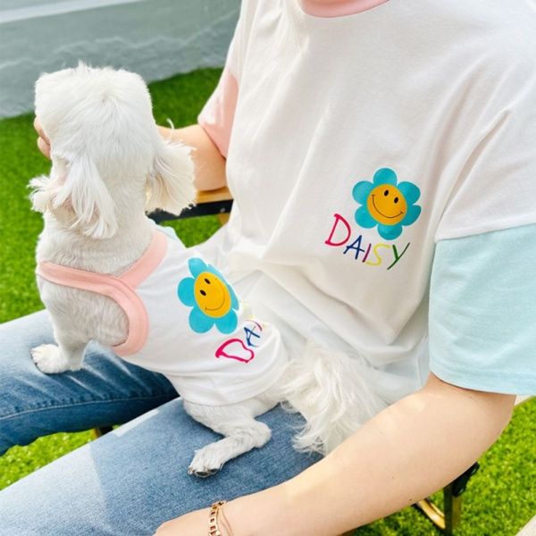 강아지 데이지 스마일 나시 1P 반려견 커플 티셔츠[WD