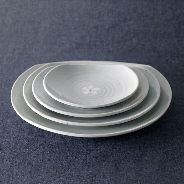 꽃 고백자 국산 도자기 둥근 사각접시 4size 택1 