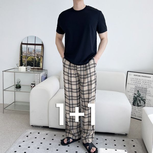 [1+1] 골피아 남자 여름 시원 체크 밴딩 팬츠 바지