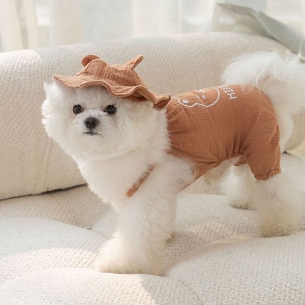PET 강아지 옷 곰돌이 모자 세트 여름 나시 옷[WC4665