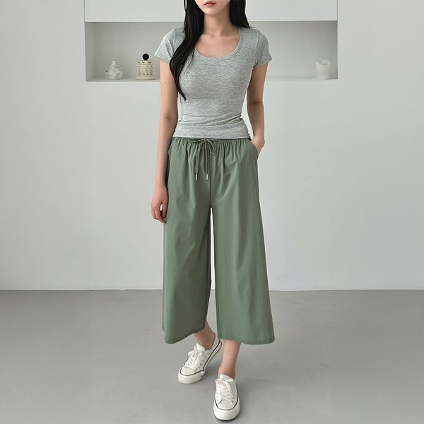 만타브 8부 여름 와이드 팬츠 데일리 코튼