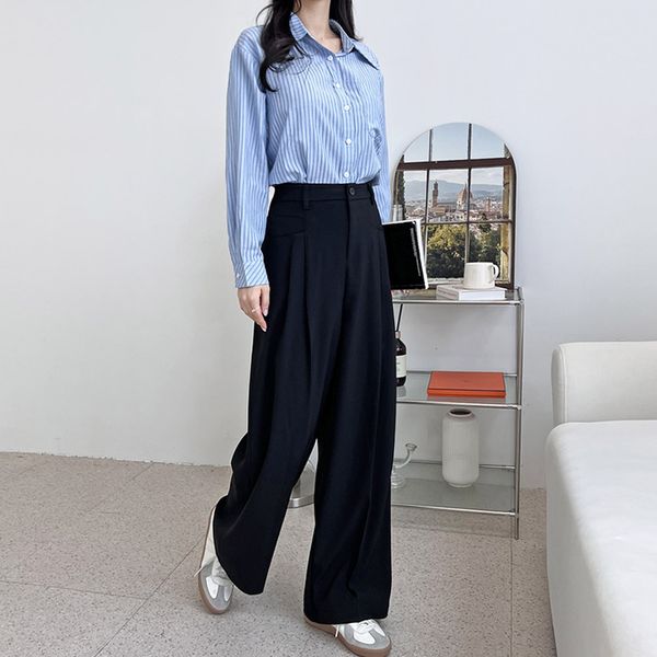 골피아 여자 와이드 포켓 핀턱 팬츠 데일리 바지