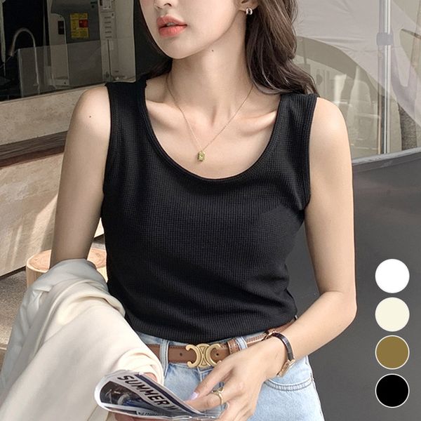 루즈핏 와플 민소매 티셔츠 코튼 데일리 반팔티