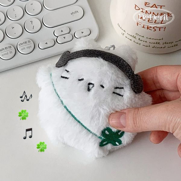 [데데리트]네잎클로버 행운 헤드셋 뚱냥이 인형 키링