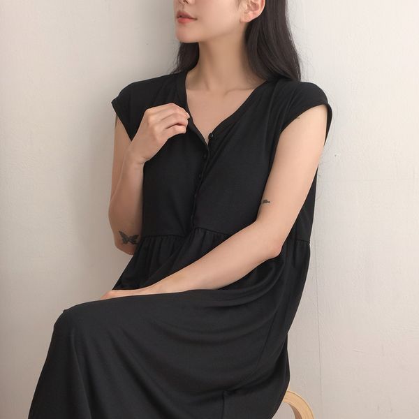 부드러운 임부복 파자마 수유 나시 잠옷 원피스