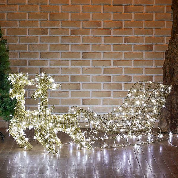 [도토로]140cm LED 골드 반짝이 사슴 썰매 장식 세트(