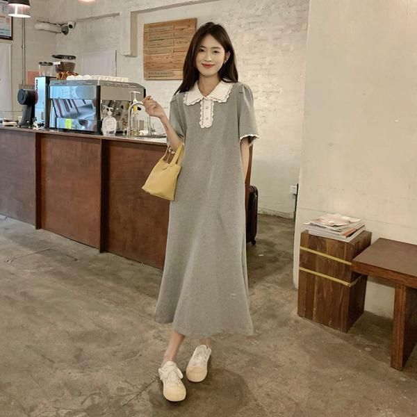 캐주얼 레이스 카라 여성 롱원피스 데일리 캐쥬얼