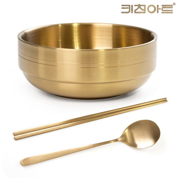 키친아트 이중 면기(소) 18cm+수저세트 티타늄 그릇