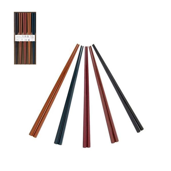 일본 천연목 컬러 육각형 젓가락 5p set